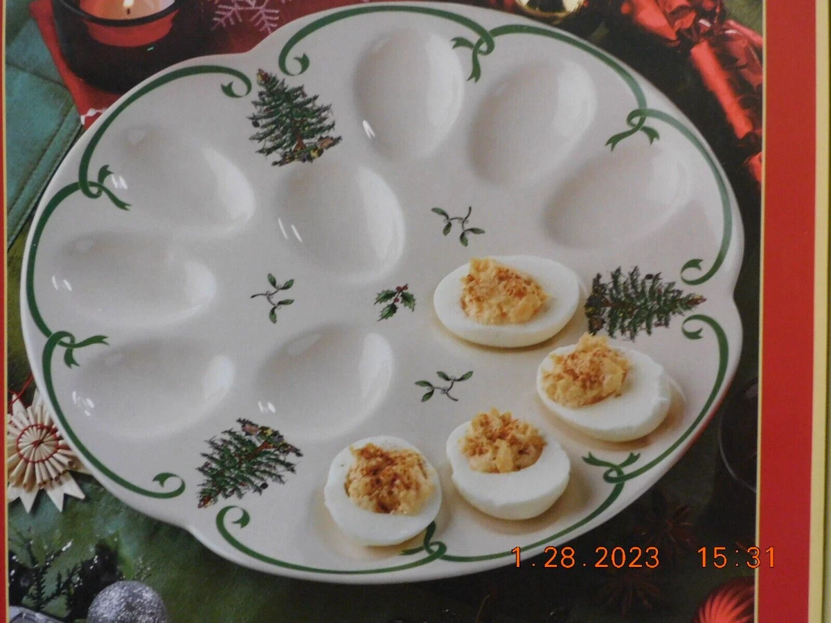NIB Spode Christmas Tree 1 Deviled Egg Tray Trees Holly Green Trim 11 1 4