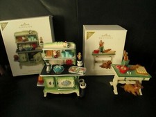 Artist Signed Rare 2012 Hallmark Mrs.Claus's Stove & Kitchen Table Ornament Set 