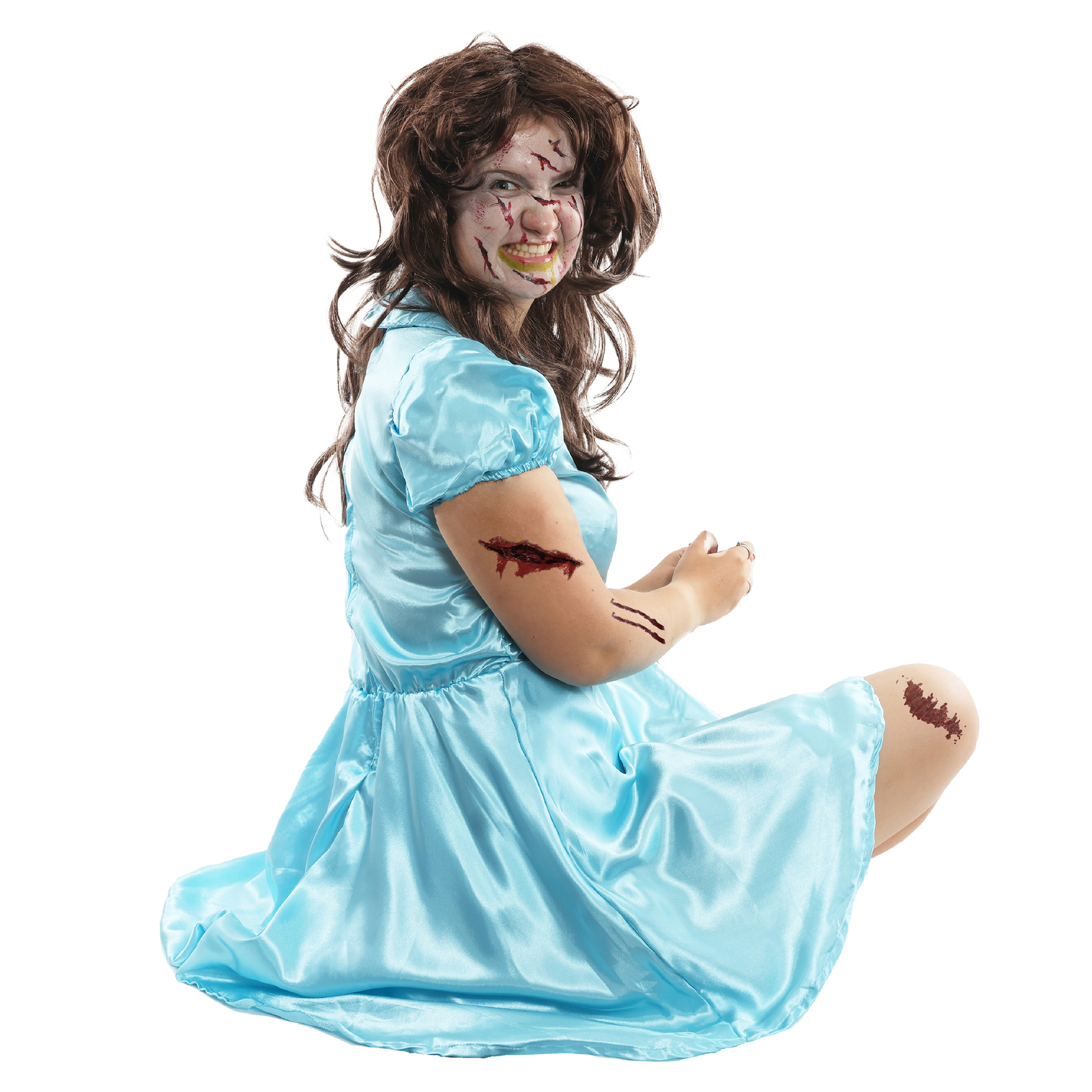 NIÑA POSEÍDA DAMAS HALLOWEEN DISFRAZ DISFRAZ DAMAS VESTIDO PELUCA PINTURA FACIAL