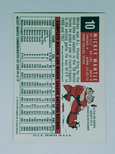Mickey Mantle Finest 1996 Topps #9 Commemorative Reprint with Coating - Yankees - Picture 2 of 2