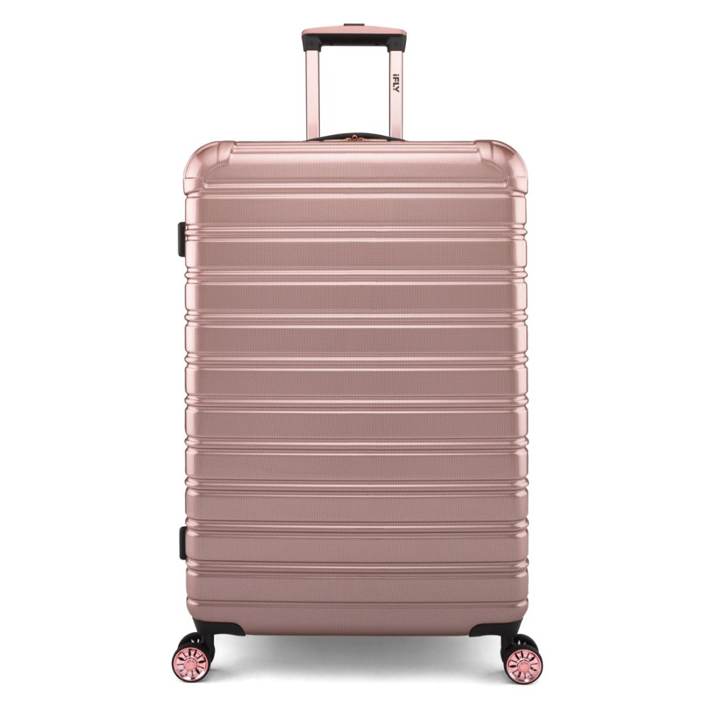 28" Checked Luggage, Rose Gold