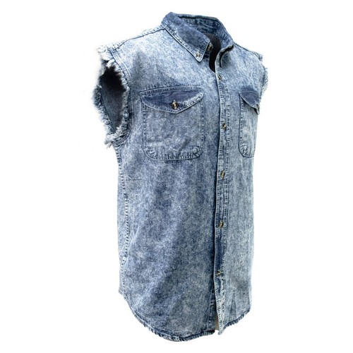 Milwaukee Leather MDM11684 Men’s Classic Light Blue Button-Down Cut Off Frayed - Imagen 4 de 6