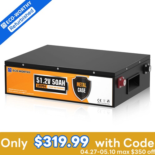 ECO-WORTHY 48V 50Ah Golf Cart LiFePO4 Lithium Battery Certified Refurbished