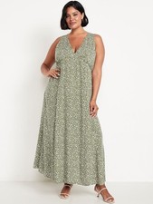 Old Navy Boho Fit & Flare Floral Maxi Dress Dark Green Floral L NEW