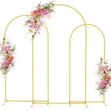 Wedding Arch Backdrop Stand 7.2FT, 6.6FT, 6FT Set of 3 Gold Metal Arch Backdr...