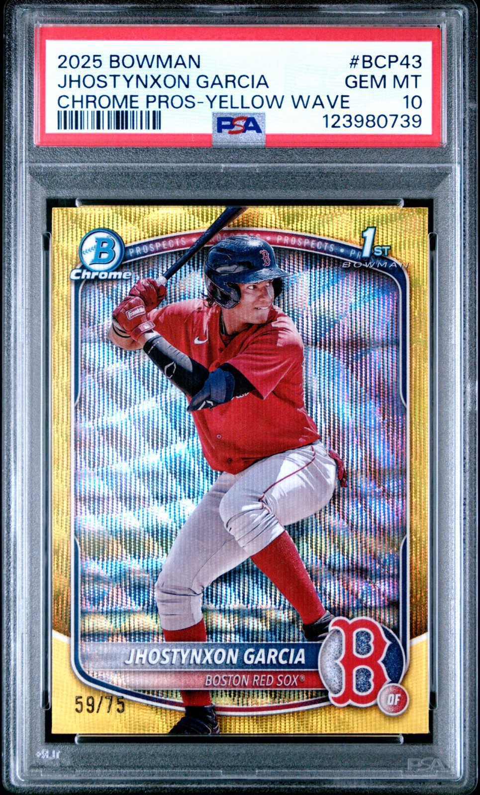 2025 Bowman JHOSTYNXON GARCIA Chrome Prospects Yellow Wave #BCP-43 59/75 Red Sox