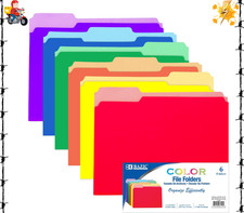 BAZIC Manila File Folder 1/3 Cut Letter Size Assorted Color Left Right Center