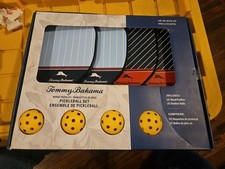Tommy Bahama Pickleball Set 4 Wood Paddles with 4 Yellow Game Balls