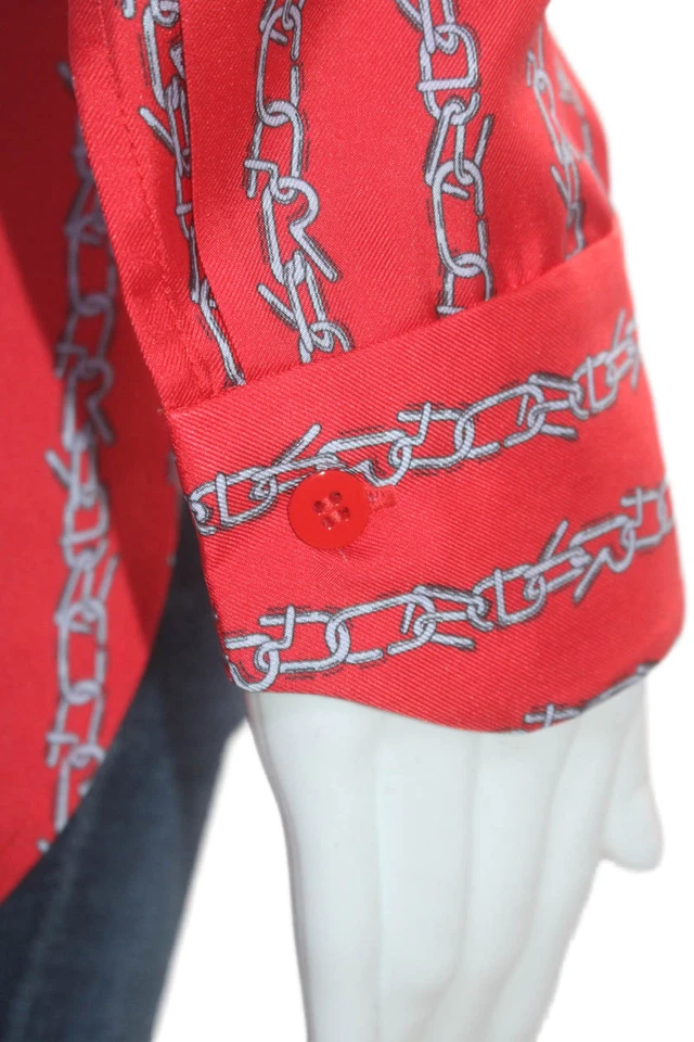 Camisa con botones de manga larga con estampado gráfico rojo brillante de seda talla 3 talla 3 talla 3 Foto 4 de 4