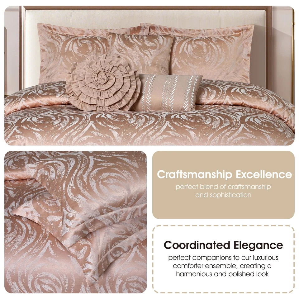 Juego de edredón rubor tamaño queen, juego de cama jacquard de 7 piezas, diseño floral,... Foto 4 de 4