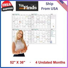 52"x36  Large Dry Erase Calendar Wall 4 MonthsUndated Monthly Planner Whiteboard
