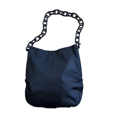 Prada Tessuto Black Nylon Chain Shoulder Bag Hobo Purse Logo Y2K Authentic