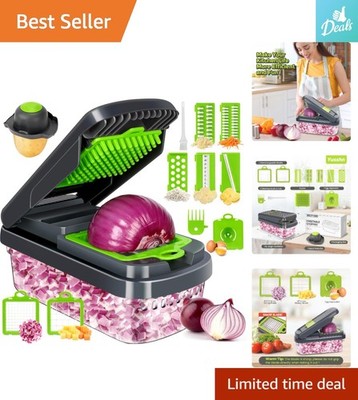 Professional Gray Vegetable Chopper: 7 Blades & Container Included for Easy Prep