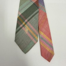 Polo Ralph Lauren Boy's Vtg Tie Coral  Sage Plaid Pony Logo Cotton 2 3/8" x 52"