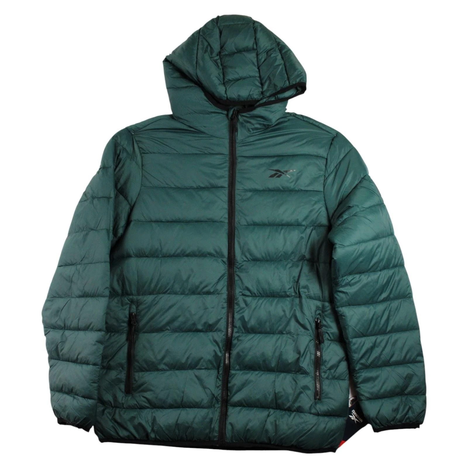 Reebok Puffer Jacket Mens L Forest Green Hooded Quilted Glacier Shield $135 NEW