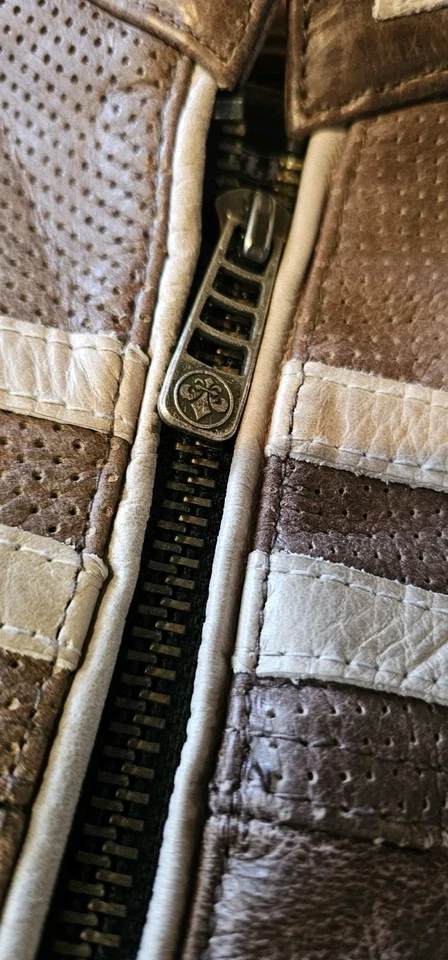 AFFLICTION Live Fast American Customs Brown Leather Jacket Sz Medium - Image 3 of 4