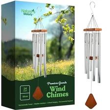 Nature’s Melody Premiere Grande Tunes Wind Chimes – Outdoor 24" Silver