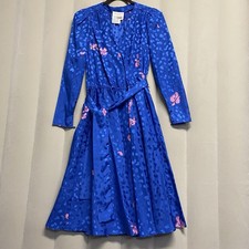 Vintage L Magnin Flora Kung Women  s Dress Size 8 Silk Image Floral Feminine