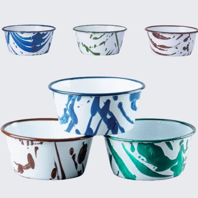 Vintage Enamel Bowl Handmade Color Retro Steel Mixing Bowl Decorative Tableware