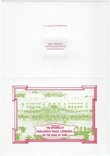 Canberra Parliament House 1927 Opening Stamp Replica Card 12 Duke of York 1988