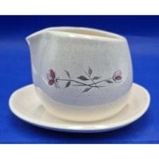 Vintage Franciscan Earthenware Duet Rose Speckled Gravy Boat Attached Underplate