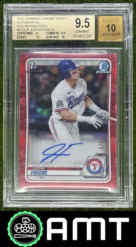 Justin Foscue BGS 9.5 Auto 10 2020 Bowman Draft 3/5 Chrome Pick Red Rangers 2287