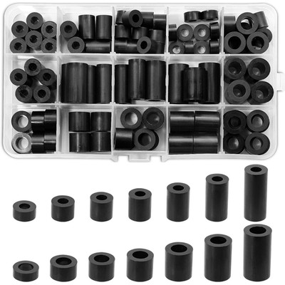 Pack of 90 ABS Spacers, Plastic, Round, Black, Spacer Sleeves M6 M8, Nylon Space