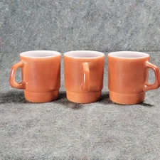 3 Vintage  Anchor Hocking Fire King Burnt Orange Stackable Retro Coffee Mugs