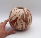 Mata Ortiz Redware Pot Leonel Lopez Saenz Carved Desert Scene Animal Cactus 5.5" — photo 2