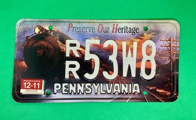 Pennsylvania License Plate Preserve Our Heritage Train Locomotive RR 53W8