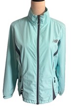 New Balance Women M Windbreaker Mock Neck Jacket Teal Mesh Lined Full Zip