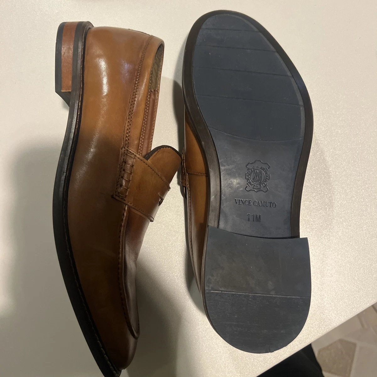Vince Camuto Brand Men’s Bruno Leather Shoes Sz 8.5 Brown Vince Camuto Leather Upper Solid Dress Shoes for Men for  main image 4