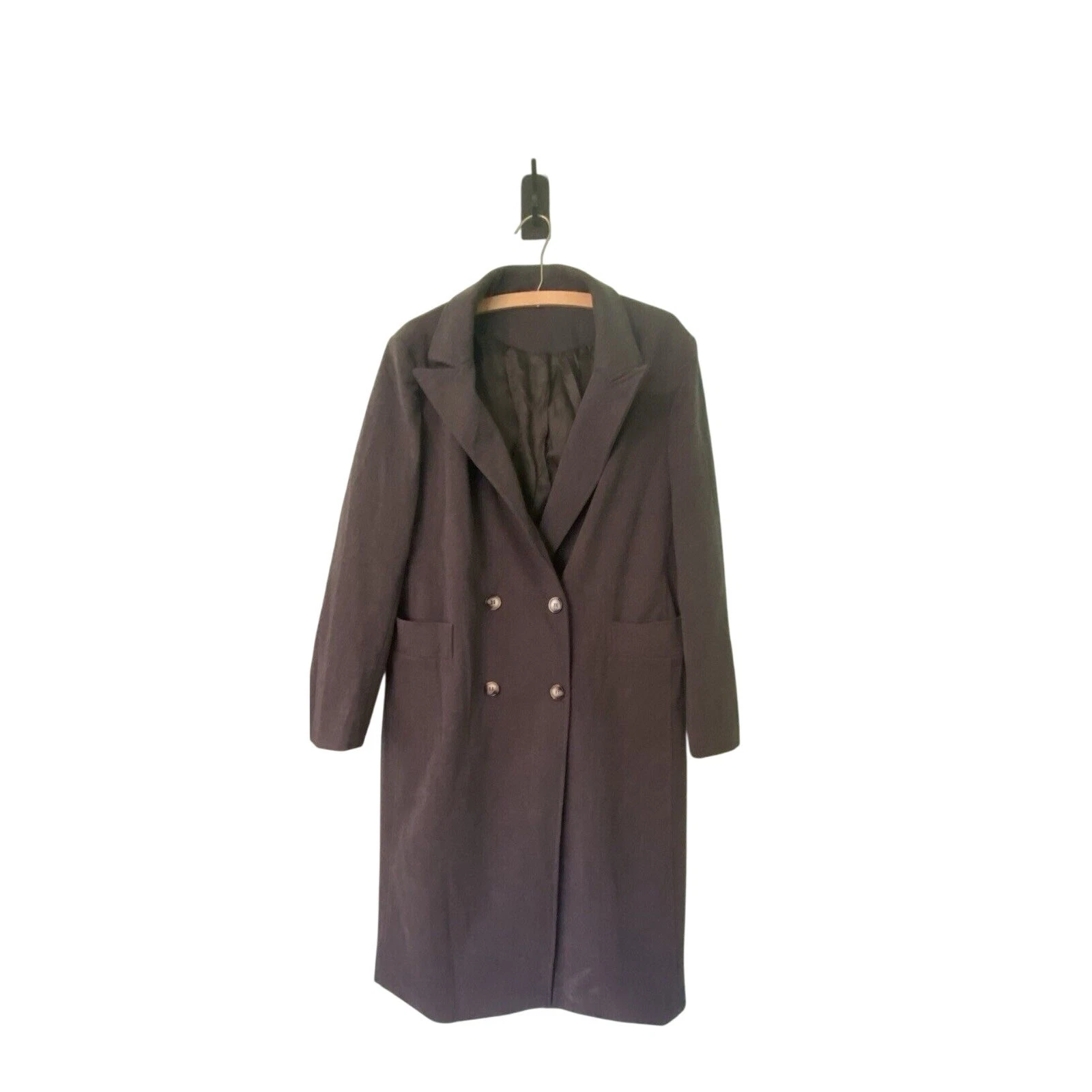 Womens Large Grey Classic Dress Overcoat Jacket 22” PTP 43” Long