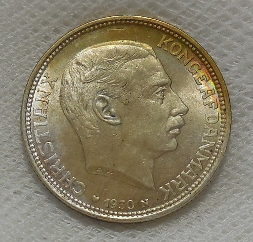 1930 DENMARK 2 KRONER SILVER COMMEMORATIVE COIN AU-UNC