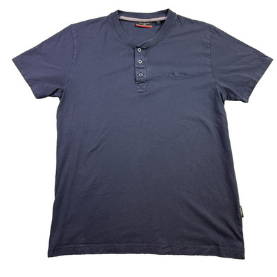 Pierre Cardin Blue Short Sleeve Henley T Shirt Mens Sz Large Preppy Designer