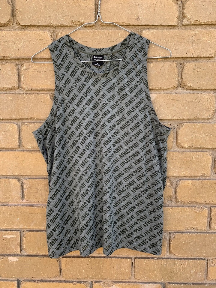 Women's BONDS Sleeveless Black Grey Activewear Gym Tank Top Size S & barely worn