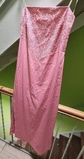 VINTAGE 1990S RAMPAGE PINK GOWN STRAPLESS SATIN BEADED Size M Side Slit