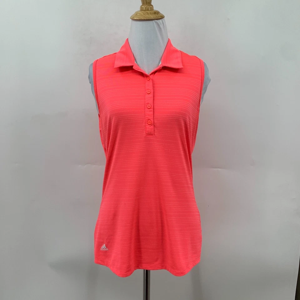 Camisa Polo Atlética Adidas Para Mujer M Mediana Rosa Neón Sin Mangas Rayas Absorbente Foto 2 de 4