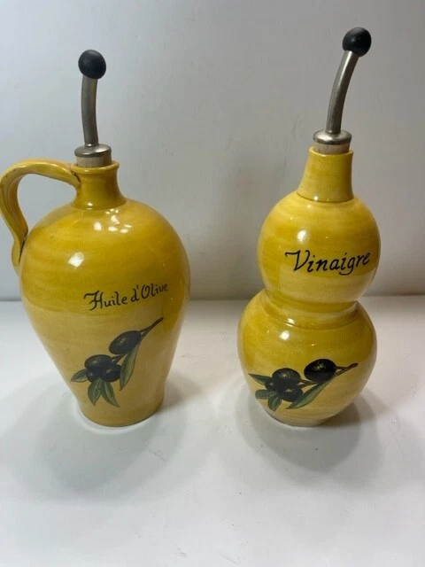 Cruet Dispensers French Huile D Olive & Vinaigre Ceramic Oil Vinegar Bottles
Opens in a new window o