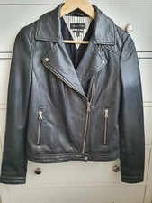 Massimo Dutti Biker Leather Jacket Black Size...