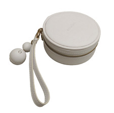 Pandora White Round Jewelry Organizer Travel Wristlet Charm Zipper Storage Case