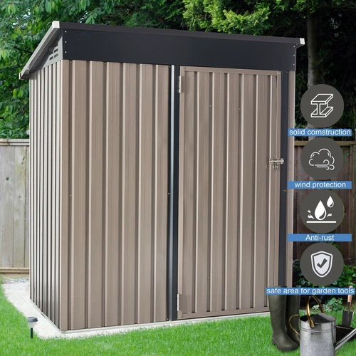 Garden Storage Shed Metal Outdoor Box Outdoor Backyard Bike Tool 5ftx3ft Grey - Picture 5 of 45