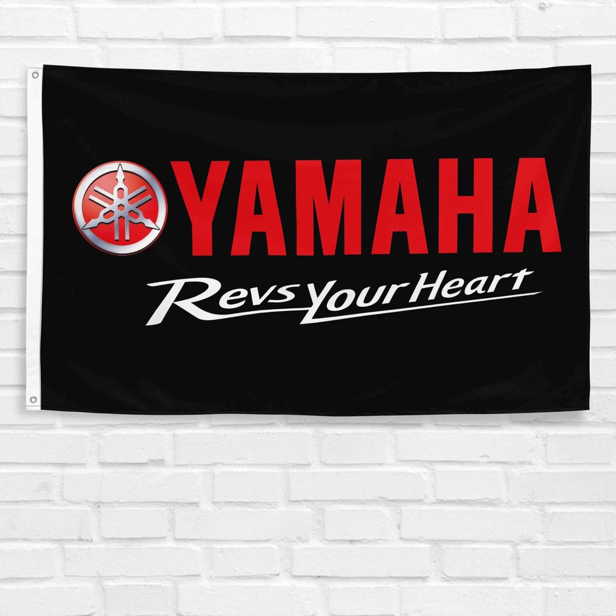 Drapeau / Bannière Yamaha Racing, 90x150 Cm, Noir Et Blanc, Neuf