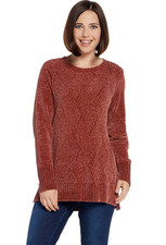 Denim  Co. Chenille Scoop-Neck Long-Sleeve Sweater, Rich Cinnamon, XXS.
