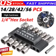 Power Nut Driver Bit Set Quick Change MM & SAE Impact 1/4" Hex Shank FREE SHIP