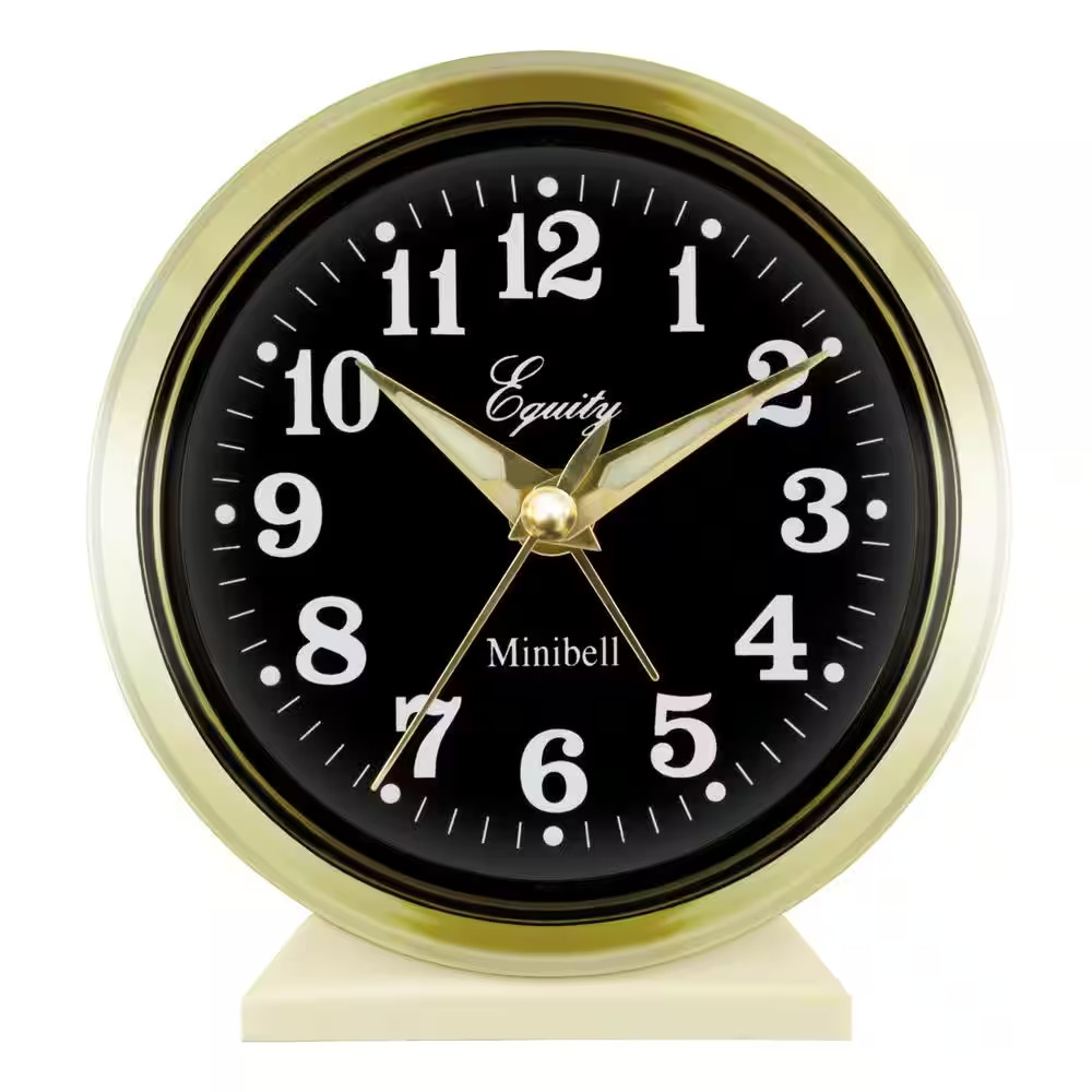 Keywind Analog Alarm Clock Loud Bell 4 in Round Brass Metal Vintage Wind-Up