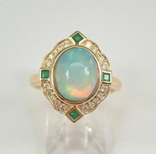 3Ct Oval Cut Opal & Emerald Womens Halo Engag...