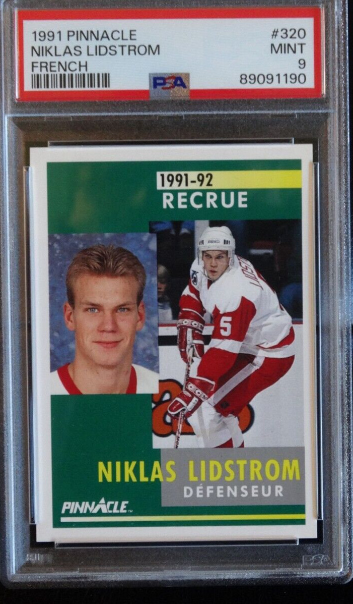 1991 Pinnacle #320  NIKLAS LIDSTROM  Detroit Red Wings  PSA 9 Mint French RC