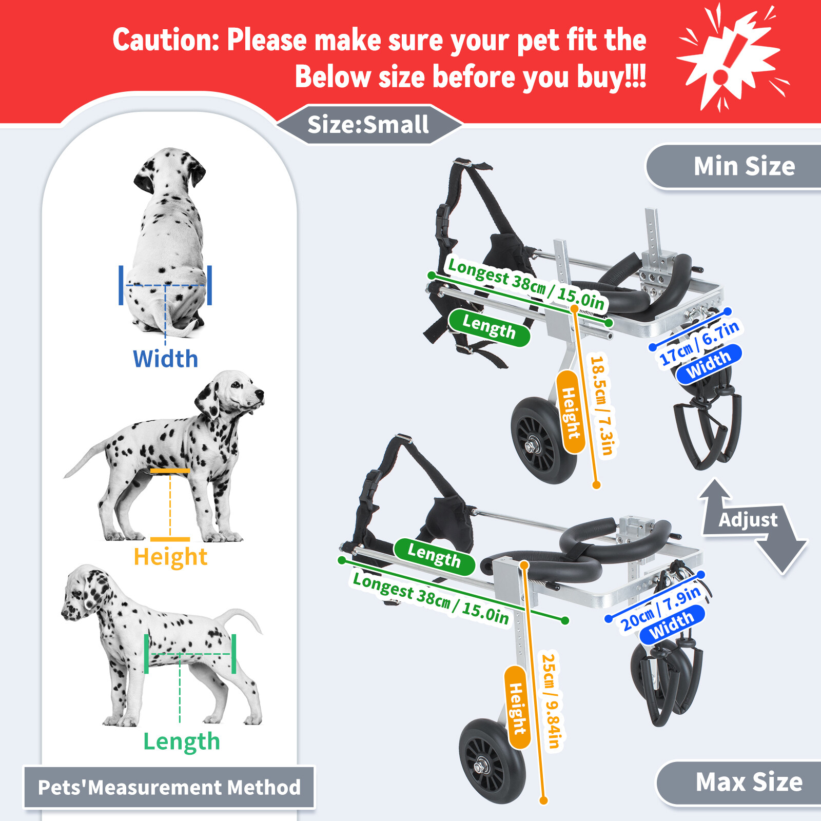 Pet Wheelchair for back legs, S/M/L Dog Wheelchair For Handicapped Dog