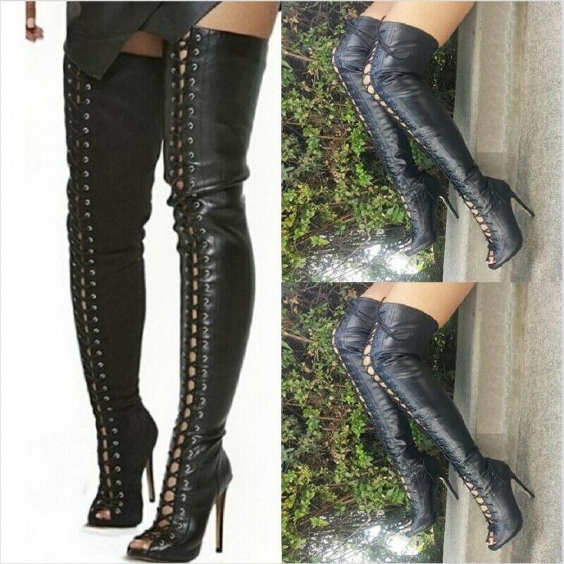 Summer Womens Gladiator Over knee Thigh High Boots Sandal Lace Up